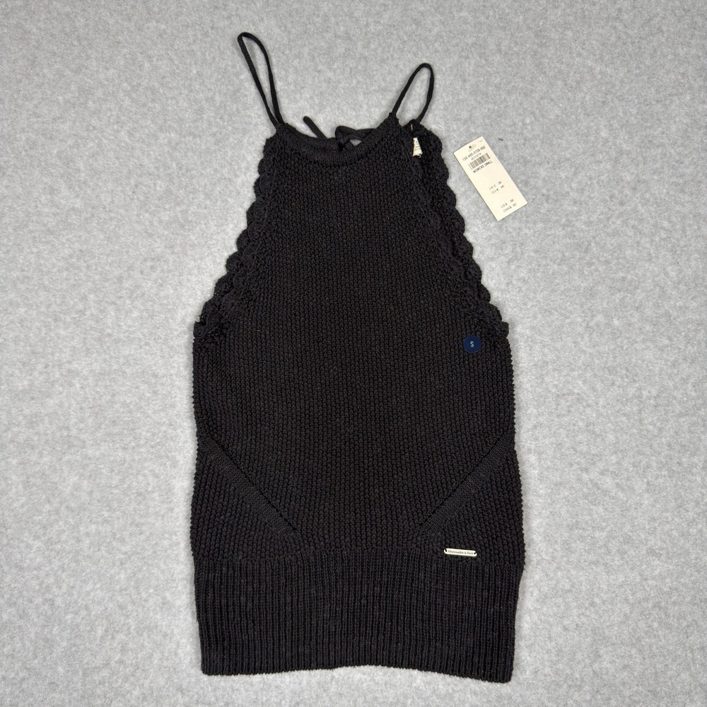 NWT Abercrombie & Fitch Black Knit Scalloped Halter Top Sz S Coquette Balletcore